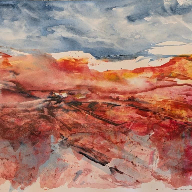 Rote Landschaft - Aquarell - Edeltraud Steurer - 2021