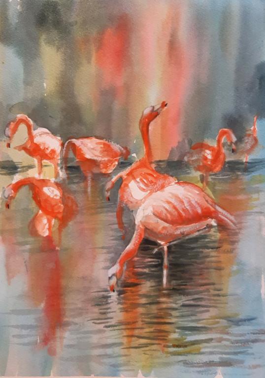 Flamingos Aquarell